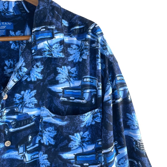 Puritan 100% Rayon "Moonlight Chevy" Print Front Pocket Hawaiian Camp Shirt 2XL - Picture 5 of 13